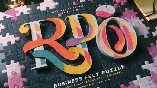 A felt puzzle being put together on a desk. In the middle are the letters, RPO.